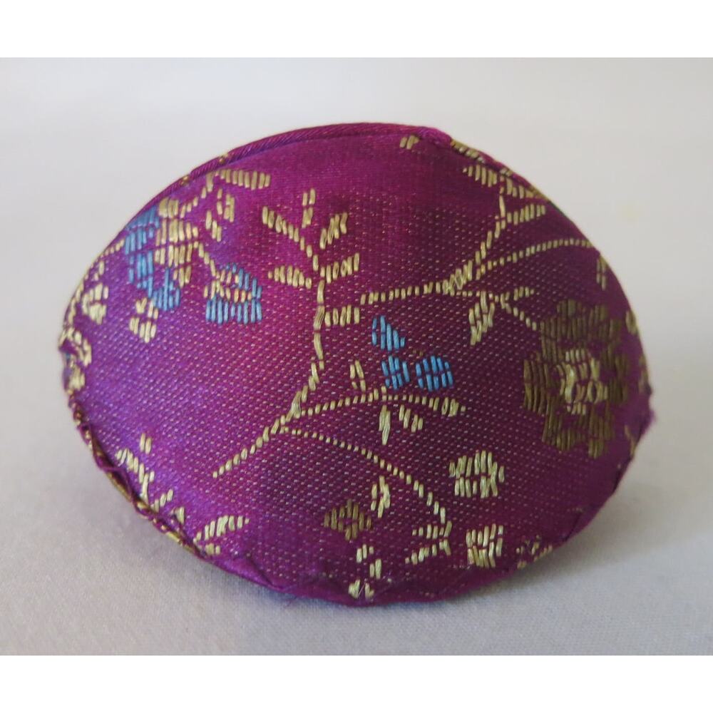 Vintage Origami Coin Purse Fortune Cookie Dumpling Jewelry Case Purple Floral 2"